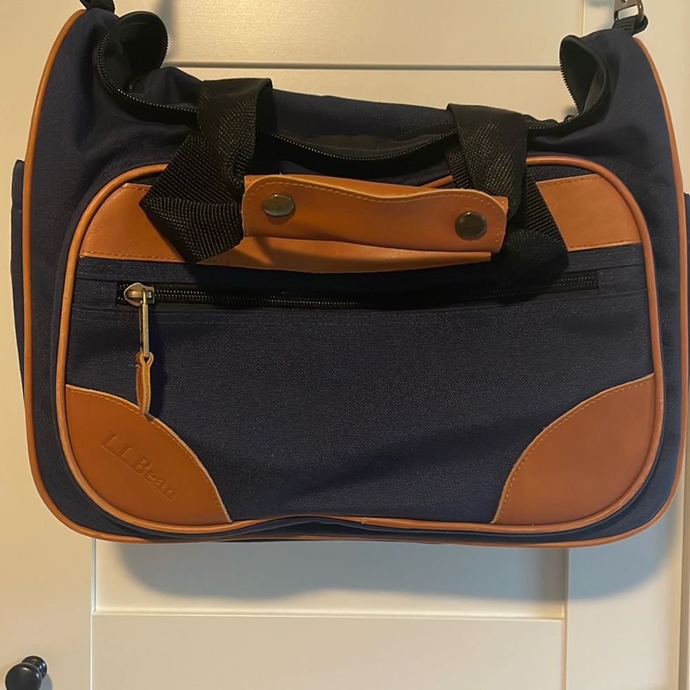 LL Bean canvas and leather cross body travel bag